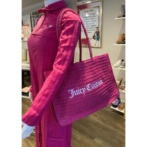 Juicy Couture Pink Raffia Woven Tote Bags Fragrance Perfume Weave Straw NWOT